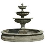 Campania - Estate Longvue Outdoor Water Fountain, Natural - The Estate Longvue Fountain is an exciting and wonderfully elegant water feature for your garden setting. Water bubbles up from a small finial, spilling over three tiered bowls before reaching its destination in the grand pond below. This exciting piece will give your garden a sultry, sensual appeal while creating an intriguing focal point for your favorite decor.