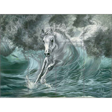 Ceramic Tile Mural Backsplash, Poseidon's Gift by Kim McElroy, 32"x24"
