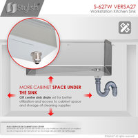 STYLISH 27'' Workstation Single Bowl Undermount 16G Stainless Steel Kitchen Sink