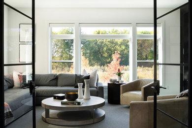 Example of a minimalist family room design in Minneapolis
