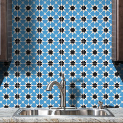 Moroccan Mosaic & Tile House - Medina Handmade Cement Tile, Blue-Black, Set of 12 - Wall And Floor Tile