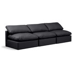 Meridian Furniture - Indulge Upholstered Modular Sofa, Black, 3-Piece: 3 Armless Chair, Fiber Stuffed Vegan Leather - Experience ultimate comfort and style with our black vegan leather Indulge Sofa. The luxurious vegan leather will elevate the aesthetic of any room. This sofa provides ample space for you to relax while its modular build offers the option of unlimited configurations. Whether you're looking to add a stylish element to your living room or a comfortable seating option to your bedroom, this sofa is the perfect choice.