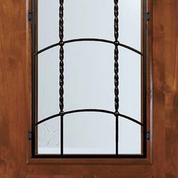 Slab Single Door 96 Wood Alder Texan 2 Panel 2/3 Lite Wrought Iron - Front Doors