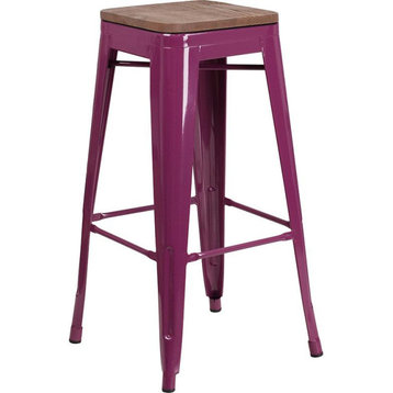 30" Backless Barstool With Square Wood Seat, Purple