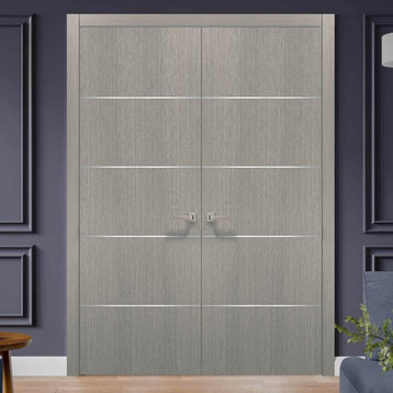 French Double Doors 60 x 80 & Hardware | Planum 0020 Grey Oak | Pre-hung Panel