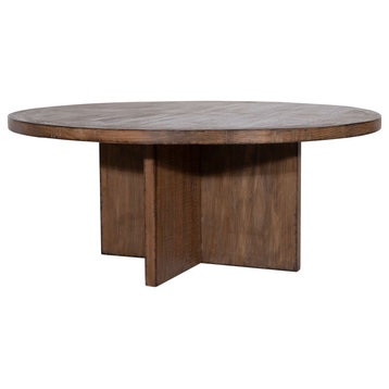 Harley 60" Round Reclaimed Pine Dining Table With Cross Base, Medium Brown