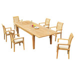 Teak Deals - 7-Piece Outdoor Teak Dining Set: 122" Rectangle Table, 6 Mas Stacking Arm Chairs - Set includes: 122" Double Extension Rectangle Dining Table and 6 Stacking Arm Chairs.
