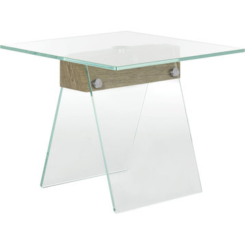 Modern Loft Side Table - Clear Glass, Wood Veneer (In Gray)