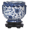Set of 2 Round Scallop Rim Blue and White Floral Porcelain Pot Base 7"