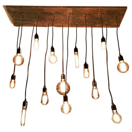 14-Light Pendant Wood Chandelier, Black