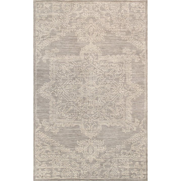 Pasargad Home Modern Collection Silver Bamboo Silk/Wool Area Rug 5'0"x8'0"