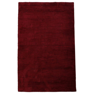 Rugsotic Carpets Hand Knotted Loom Wool 10'x10' Octagon Area Rug Solid Dark Red, [Rectangle] 6'x9'