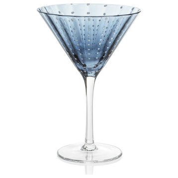 Pescara White Dot Martini Glasses, Set of 4, Navy Blue