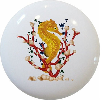 Yellow Seahorse Ceramic Cabinet Drawer Knob