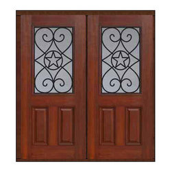 Prehung Double Door 80 Fiberglass Austin Texas Star 1/2 Lite - Front Doors
