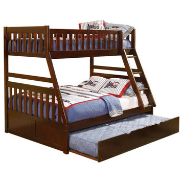 Lexicon Rowe Wood Twin over Full Bunk Bed with Trundle Bed in Dark Cherry