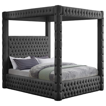 Royal Velvet Upholstered Bed, Grey, King