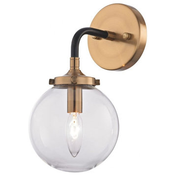 Round Globe Wall Light Clear Glass and Exposed Bulb - One Light Wall Sconce