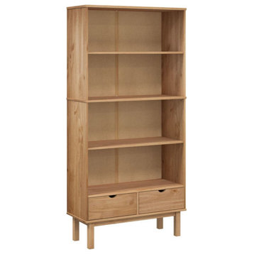 vidaXL Bookshelf Storage Cabinet with 2 Drawers OTTA Brown Solid Wood Pine