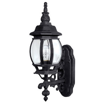 French Country 1 Lamp Wall Mount Outdoor Lantern in Black