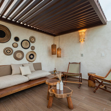 Shaded Rooftop Lounge & Woven Wall Decor | Tulum