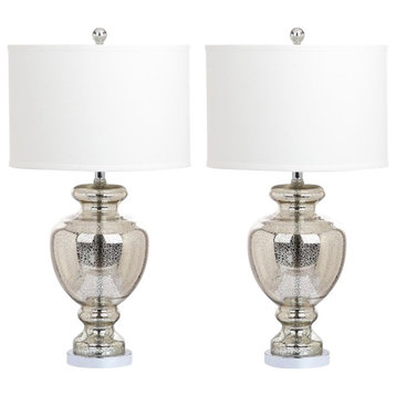 Safavieh Morocco Mercury 28"H Glass Table Lamps, Silver/Ivory, Set of 2