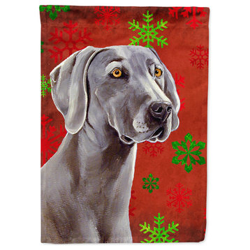 Lh9341Gf Weimaraner Red And Green Snowflakes Holiday Christmas Flag