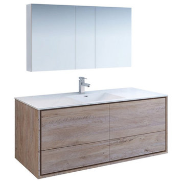 Fresca Catania 60" Wall Hung Single Sink Wood Modern Bathroom Vanity in Natural
