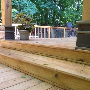 The woodland deck, bridge and fire pit