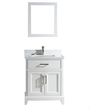 30" sl sink vanity set with phoenix stone top, soft closing doors, drawer, White
