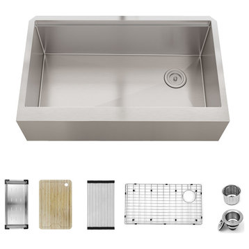Sinber Single Bowl Kitchen Sink with 304 Stainless Steel Satin Finish, 33"x20" Workstation, Apron/Farmhouse
