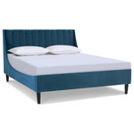 Jennifer Taylor Home - Aspen Vertical Tufted Headboard Platform Bed, Satin Teal Velvet, Queen - A simple yet elegant look gives the Aspen Upholstered Platform Bed by Sandy Wilson Home a modern yet timeless feel. The subtle vertical channel tufting of the low headboard and simple, solid wood legs are a nod to a retro 70's look, made modern by the graceful, curved wings that sweep seamlessly into the side- and foot panels for a completely unique platform design. Available in Queen, King, and California King sizes in all the trend-worthy colors from Evergreen to Ash Rose to Anthracite Black, the Aspen Bed Set is the perfect centerpiece to your master suite, guest room, or teen's room.