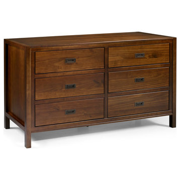 57" Classic Solid Wood 6-Drawer Dresser, Walnut