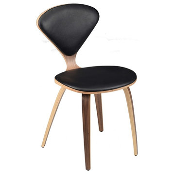 Satine Dining Chair With Leather Upholstered Seat and Back, Black