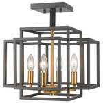 Z-Lite - Z-Lite 4 Light Semi Flush Mount, Bronze, Olde Brass, 454SF-BRZ-OBR - Conquer the challenge of blending palettes and motifs while adding ambient lighting to a lower-ceiling space. This bronze and olde brass finish steel four-light semi-flushmount light mixes modern architecture with soft, romantic candelabra bulb bases to showcase a look of versatility and artistic style.