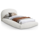 Meridian Furniture - Genesis Upholstered Bed, Cream, Teddy Fabric, Twin - Refresh your bedroom with the Genesis cream faux shearling teddy fabric twin bed, upholstered in soft plush. The rounded headboard, rails, and footboard create the illusion of a floating bed, introducing a sleek contemporary touch to your space. Combining comfort and style seamlessly, this bed's luxurious fabric and innovative design make it a standout centerpiece. It's perfect for enhancing both the elegance and relaxation of your bedroom.