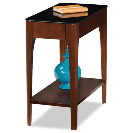 Leick Obsidian Glass Top Wood Narrow End Table in Chestnut Oak