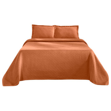 Jacquard Matelassé Cotton Basketweave 3-Piece Bedspread Set, Mandarin, King