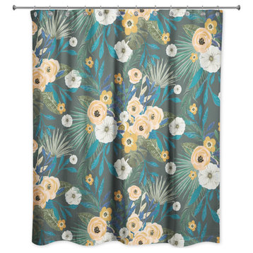 Green Tropical Floral 71x74 Shower Curtain