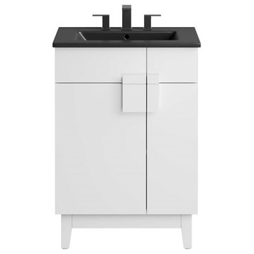 Modway Miles 24" Wood Bathroom Vanity with Tapered Legs in Black/White