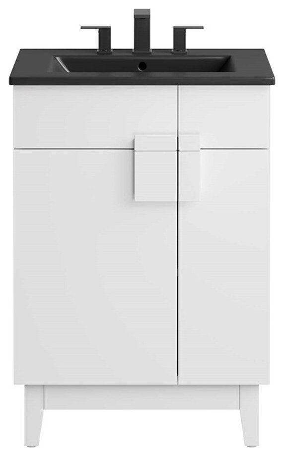 Modway Miles 24" Wood Bathroom Vanity with Tapered Legs in Black/White