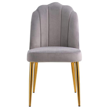 Dining Chairs Set of 2, Velvet Upholstered Crown Top Back, Metal Legs, Grey