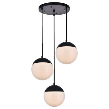 Midcentury Modern Black And Frosted White 3-Light Pendant