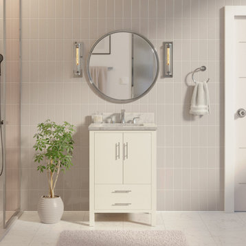 California 24" Bathroom Vanity, White, Carrara Marble