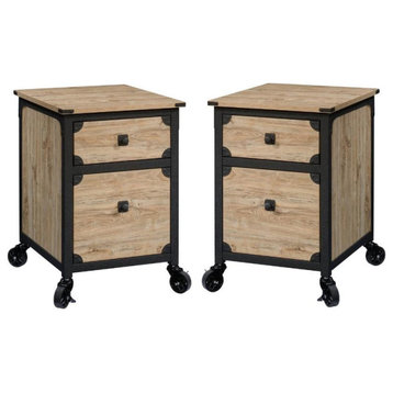 Home Square 2 Piece Wood Mobile Filing Cabinet Set in Milled Mesquite Beige
