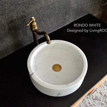 16" ROUND WHITE MARBLE BATHROOM STONE VESSEL SINK - RONDO WHITE