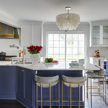 White and Blue Transitional Kitchen