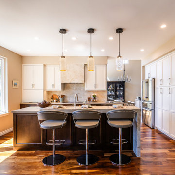 Bright Open Concept Kitchen with Marble Island