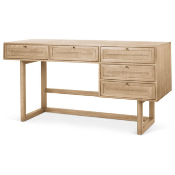 Grier 62.0L x 22.0W x 30.0H Light Brown Solid Wood WithCane Office Desk