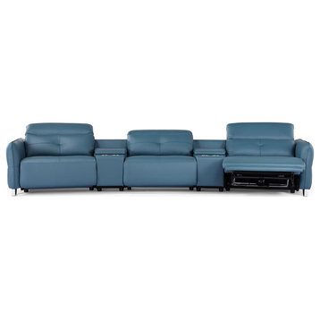 Macau Reclining Leather Sofa with Consoles in Dark Teal